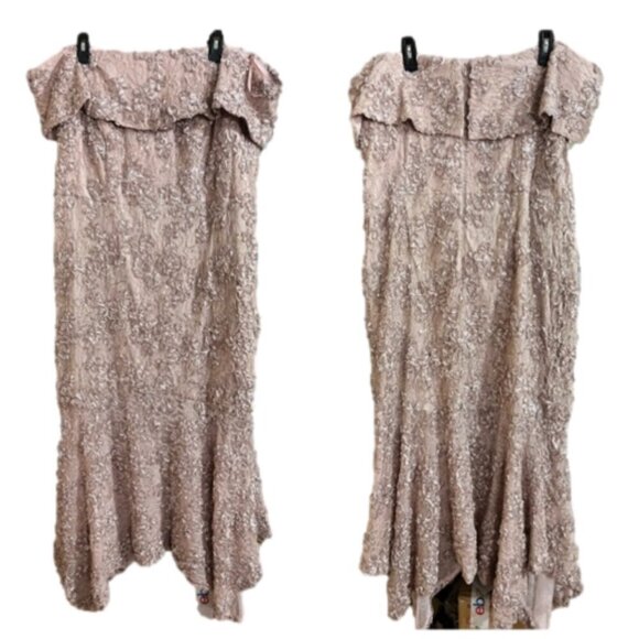 Xscape Plus Size 22W Off-the-Shoulder High-Low Hem Mermaid Dress in Taupe - Picture 2 of 10